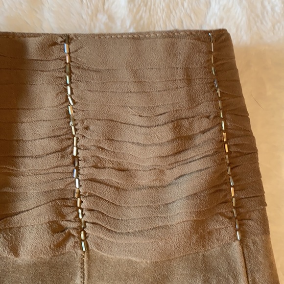 Genuine suede tulip skirt with beading embellishment and crepe waist. - Picture 2 of 4